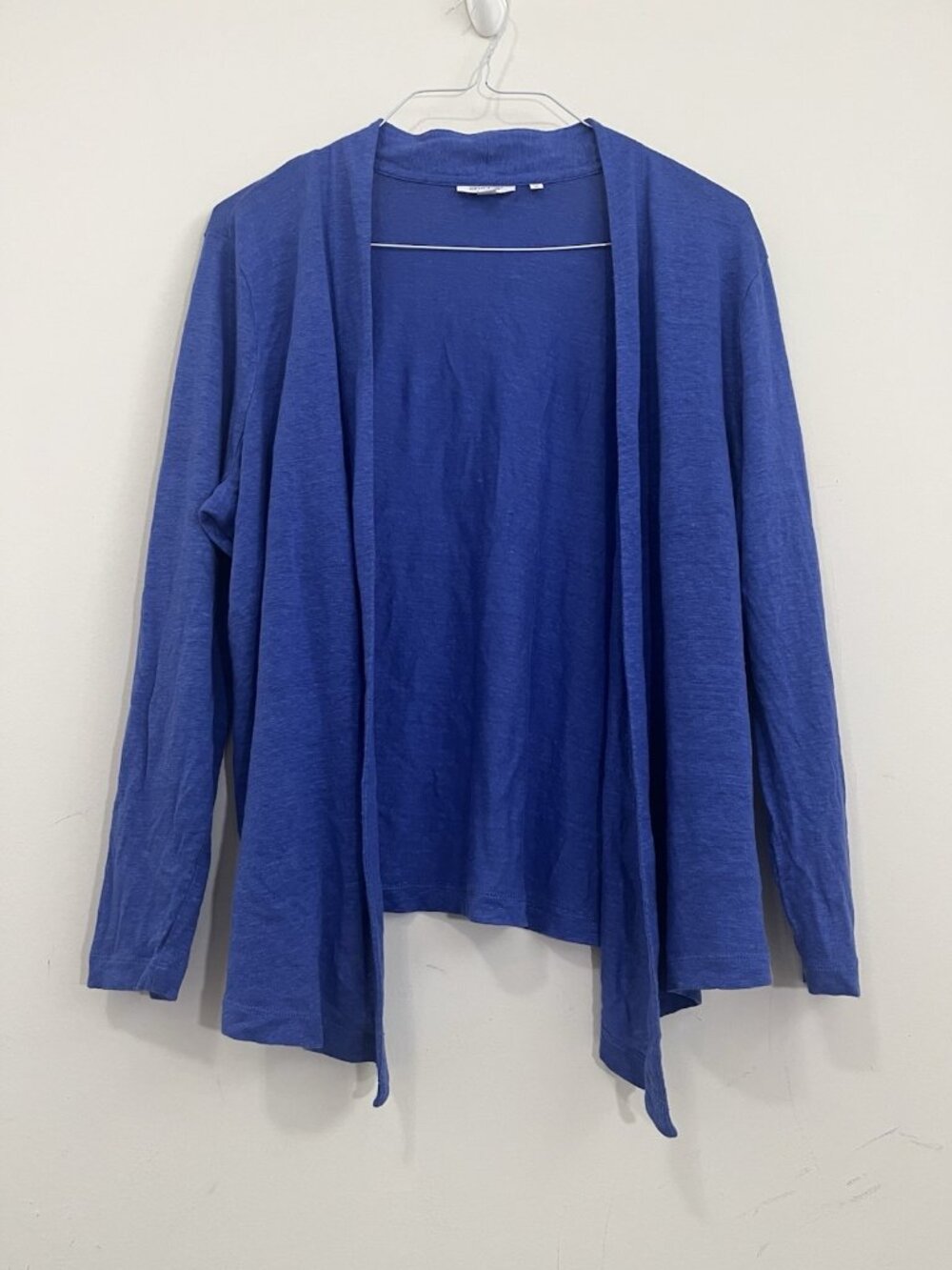 Chico's Sz 3 / XL 100% Linen Blue Open Front Cardigan Beachy Coastal Grandma